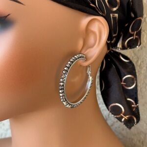 Dazzling Silver Beaded Hoop Earrings